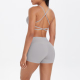 DianDONG Pure color nude feeling skin-friendly sports yoga clothes slim fit stretch T-shirt fitness shorts suit for women