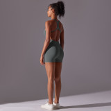 DianDONG Pure color nude feeling skin-friendly sports yoga clothes slim fit stretch T-shirt fitness shorts suit for women
