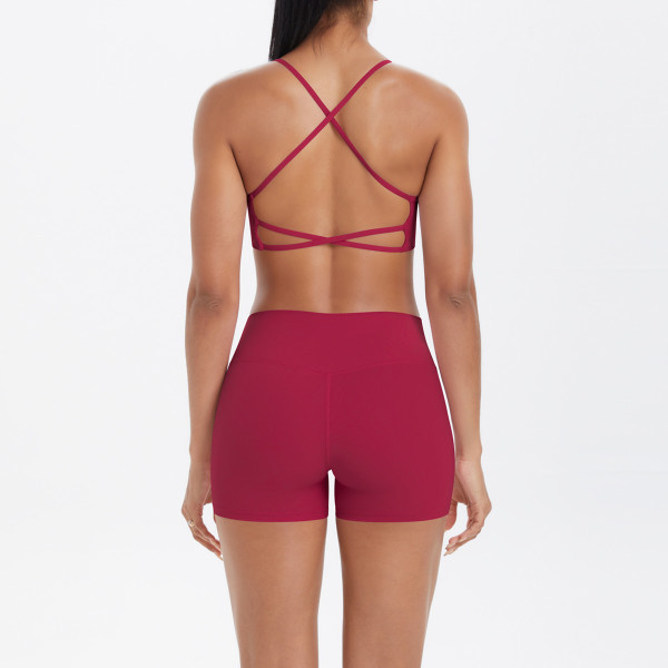 DianDONG Pure color nude feeling skin-friendly sports yoga clothes slim fit stretch T-shirt fitness shorts suit for women