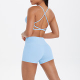 DianDONG Pure color nude feeling skin-friendly sports yoga clothes slim fit stretch T-shirt fitness shorts suit for women