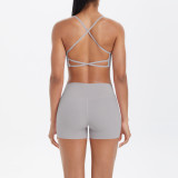 DianDONG Pure color nude feeling skin-friendly sports yoga clothes slim fit stretch T-shirt fitness shorts suit for women