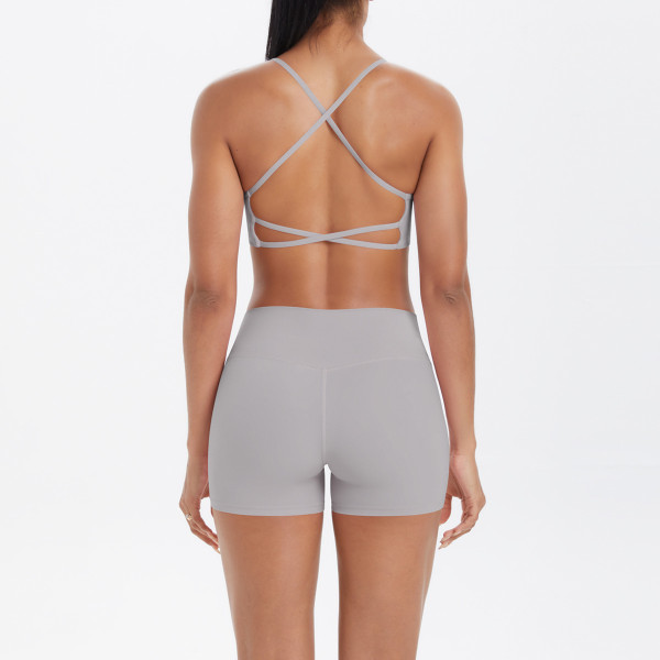 DianDONG Pure color nude feeling skin-friendly sports yoga clothes slim fit stretch T-shirt fitness shorts suit for women