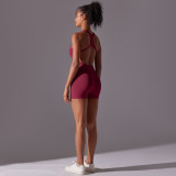 DianDONG Pure color nude feeling skin-friendly sports yoga clothes slim fit stretch T-shirt fitness shorts suit for women