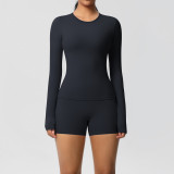 DianDONG Pure color nude feeling skin-friendly sports yoga clothes slim fit stretch T-shirt fitness shorts suit for women