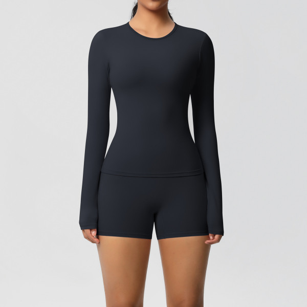 DianDONG Pure color nude feeling skin-friendly sports yoga clothes slim fit stretch T-shirt fitness shorts suit for women