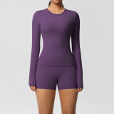 DianDONG Pure color nude feeling skin-friendly sports yoga clothes slim fit stretch T-shirt fitness shorts suit for women