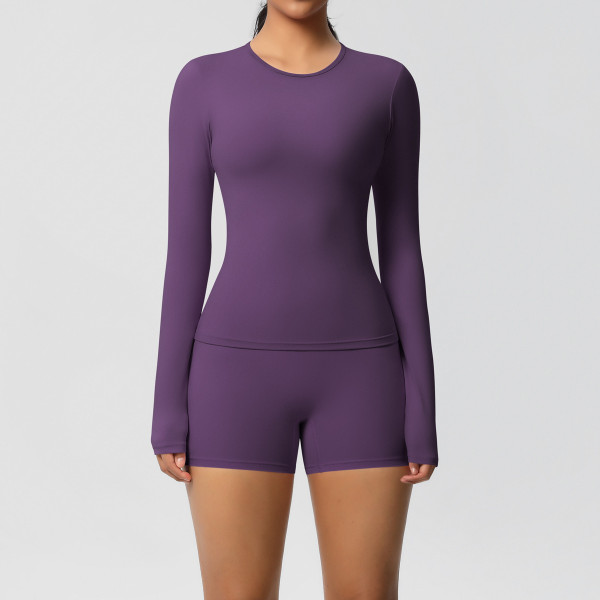 DianDONG Pure color nude feeling skin-friendly sports yoga clothes slim fit stretch T-shirt fitness shorts suit for women
