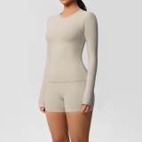 DianDONG Pure color nude feeling skin-friendly sports yoga clothes slim fit stretch T-shirt fitness shorts suit for women