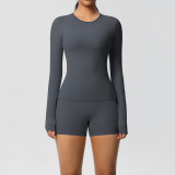 DianDONG Pure color nude feeling skin-friendly sports yoga clothes slim fit stretch T-shirt fitness shorts suit for women