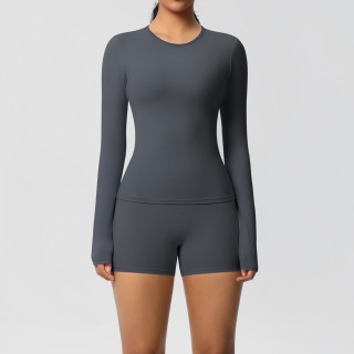 DianDONG Pure color nude feeling skin-friendly sports yoga clothes slim fit stretch T-shirt fitness shorts suit for women