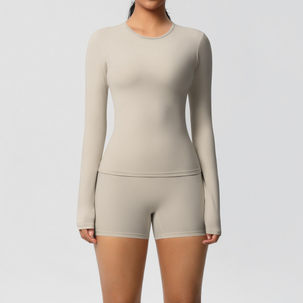 DianDONG Pure color nude feeling skin-friendly sports yoga clothes slim fit stretch T-shirt fitness shorts suit for women