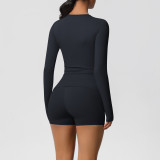 DianDONG Pure color nude feeling skin-friendly sports yoga clothes slim fit stretch T-shirt fitness shorts suit for women