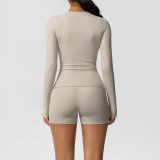 DianDONG Pure color nude feeling skin-friendly sports yoga clothes slim fit stretch T-shirt fitness shorts suit for women