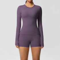 DianDONG Pure color nude feeling skin-friendly sports yoga clothes slim fit stretch T-shirt fitness shorts suit for women