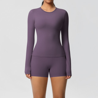 DianDONG Pure color nude feeling skin-friendly sports yoga clothes slim fit stretch T-shirt fitness shorts suit for women