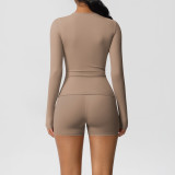 DianDONG Pure color nude feeling skin-friendly sports yoga clothes slim fit stretch T-shirt fitness shorts suit for women