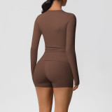DianDONG Pure color nude feeling skin-friendly sports yoga clothes slim fit stretch T-shirt fitness shorts suit for women