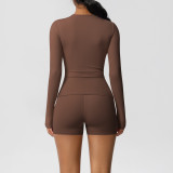 DianDONG Pure color nude feeling skin-friendly sports yoga clothes slim fit stretch T-shirt fitness shorts suit for women