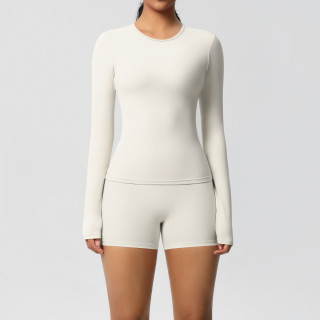 DianDONG Pure color nude feeling skin-friendly sports yoga clothes slim fit stretch T-shirt fitness shorts suit for women