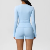 DianDONG Pure color nude feeling skin-friendly sports yoga clothes slim fit stretch T-shirt fitness shorts suit for women