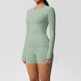 DianDONG Pure color nude feeling skin-friendly sports yoga clothes slim fit stretch T-shirt fitness shorts suit for women