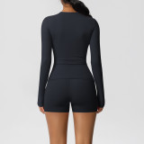 DianDONG Pure color nude feeling skin-friendly sports yoga clothes slim fit stretch T-shirt fitness shorts suit for women