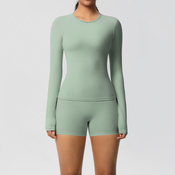 DianDONG Pure color nude feeling skin-friendly sports yoga clothes slim fit stretch T-shirt fitness shorts suit for women