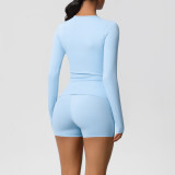 DianDONG Pure color nude feeling skin-friendly sports yoga clothes slim fit stretch T-shirt fitness shorts suit for women