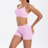 DianDONG Pure color nude feeling skin-friendly sports yoga clothes slim fit stretch T-shirt fitness shorts suit for women