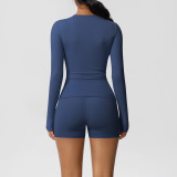 DianDONG Pure color nude feeling skin-friendly sports yoga clothes slim fit stretch T-shirt fitness shorts suit for women