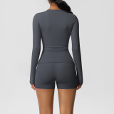 DianDONG Pure color nude feeling skin-friendly sports yoga clothes slim fit stretch T-shirt fitness shorts suit for women