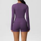 DianDONG Pure color nude feeling skin-friendly sports yoga clothes slim fit stretch T-shirt fitness shorts suit for women