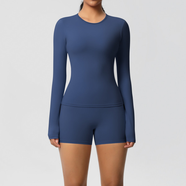 DianDONG Pure color nude feeling skin-friendly sports yoga clothes slim fit stretch T-shirt fitness shorts suit for women