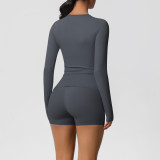 DianDONG Pure color nude feeling skin-friendly sports yoga clothes slim fit stretch T-shirt fitness shorts suit for women