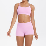 DianDONG Pure color nude feeling skin-friendly sports yoga clothes slim fit stretch T-shirt fitness shorts suit for women