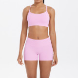 DianDONG Pure color nude feeling skin-friendly sports yoga clothes slim fit stretch T-shirt fitness shorts suit for women