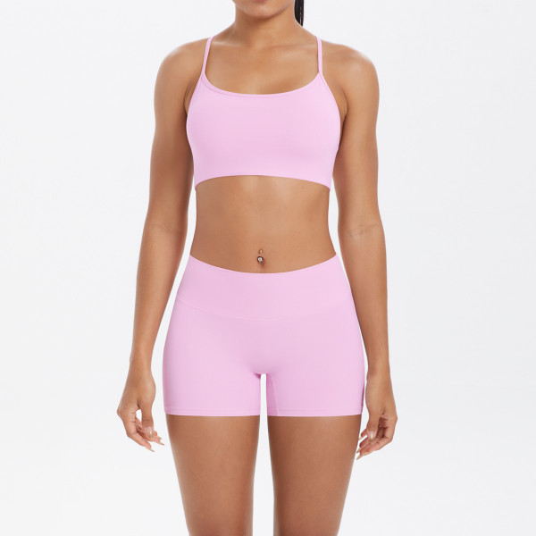 DianDONG Pure color nude feeling skin-friendly sports yoga clothes slim fit stretch T-shirt fitness shorts suit for women
