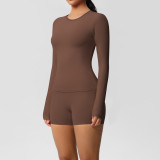 DianDONG Pure color nude feeling skin-friendly sports yoga clothes slim fit stretch T-shirt fitness shorts suit for women