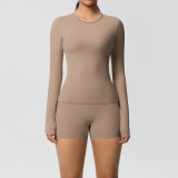 DianDONG Pure color nude feeling skin-friendly sports yoga clothes slim fit stretch T-shirt fitness shorts suit for women