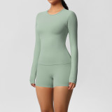 DianDONG Pure color nude feeling skin-friendly sports yoga clothes slim fit stretch T-shirt fitness shorts suit for women