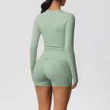 DianDONG Pure color nude feeling skin-friendly sports yoga clothes slim fit stretch T-shirt fitness shorts suit for women