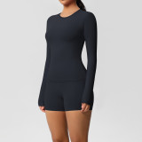 DianDONG Pure color nude feeling skin-friendly sports yoga clothes slim fit stretch T-shirt fitness shorts suit for women