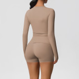 DianDONG Pure color nude feeling skin-friendly sports yoga clothes slim fit stretch T-shirt fitness shorts suit for women