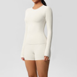 DianDONG Pure color nude feeling skin-friendly sports yoga clothes slim fit stretch T-shirt fitness shorts suit for women