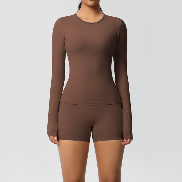 DianDONG Pure color nude feeling skin-friendly sports yoga clothes slim fit stretch T-shirt fitness shorts suit for women