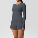 DianDONG Pure color nude feeling skin-friendly sports yoga clothes slim fit stretch T-shirt fitness shorts suit for women
