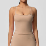 DianDONG Pure color nude feeling skin-friendly sports yoga clothes slim fit stretch T-shirt fitness shorts suit for women