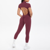 DianDONG Pure color nude feeling skin-friendly sports yoga clothes slim fit stretch T-shirt fitness shorts suit for women