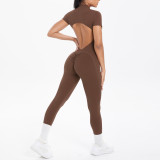 DianDONG Pure color nude feeling skin-friendly sports yoga clothes slim fit stretch T-shirt fitness shorts suit for women