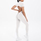 DianDONG Pure color nude feeling skin-friendly sports yoga clothes slim fit stretch T-shirt fitness shorts suit for women